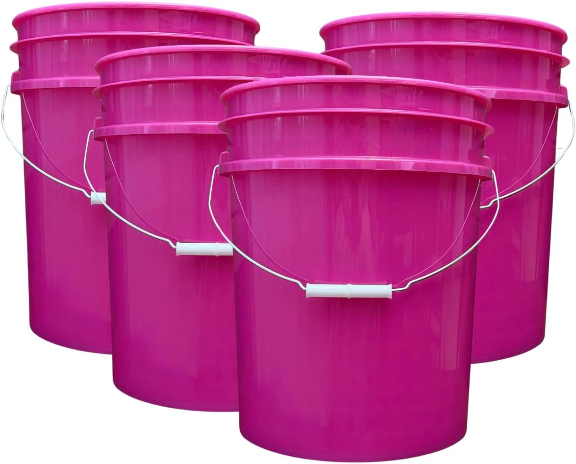 House Naturals 5 Gallon Premium HPDE Plastic Bucket - Made in USA Food Grade Storage Container, BPA Free All Purpose Pail (4, Magenta)
