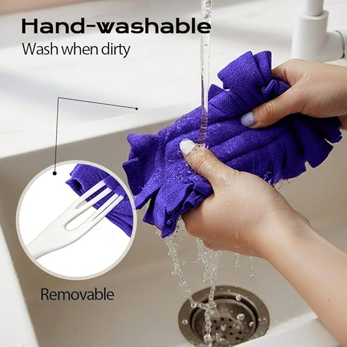 Fleece Reusable Duster Refills,360 Heavy Duty Duster Refills Washable Duster Pads Extended Handle for Fan, Window, Furniture, Floor (5PCS)