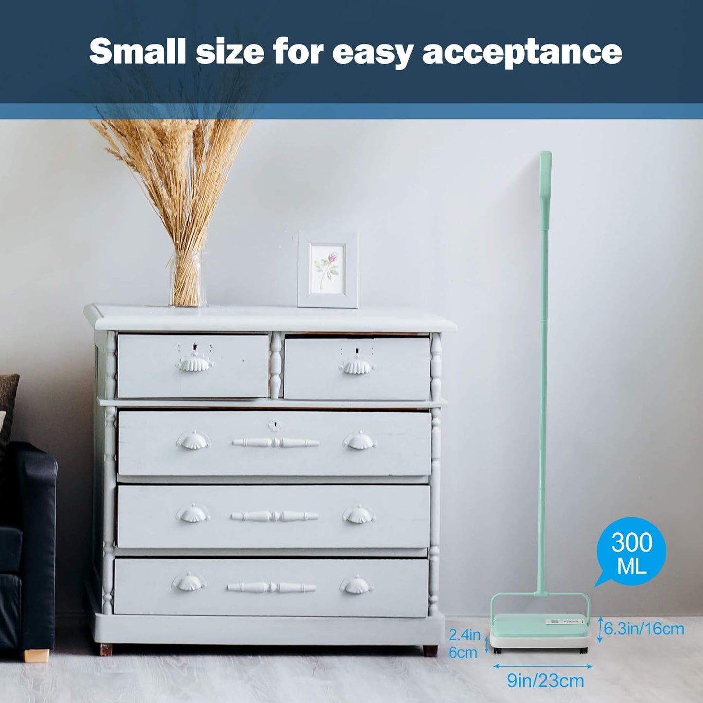 Eyliden Carpet Sweeper, Mini Size Lightweight Hand Push - No Noise, Non-Electric, Easy Manual Sweeping Only for Carpet Cleaning (Mint)