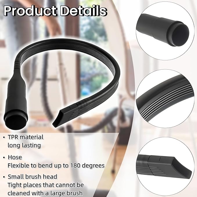 2 Pack 25" Flexible Vacuum Crevice Attachment Tool Kit, Universal Vacuum Cleaner Accessories for 1-1/4"(32mm) & 1-3/8"(35mm) Hoses, Flexible Extension Brush for Deep Cleaning