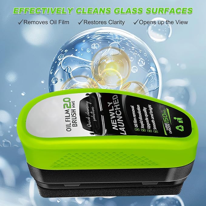 Oil-Free Car Glass Brushes, Upgrade 2.0 Clear Vision Glass Cleaner, Oil Film Cleaning Brush for Automotive Windows, Clearvision Cars Windshield Cleaner Tool (1set) (1, Green)