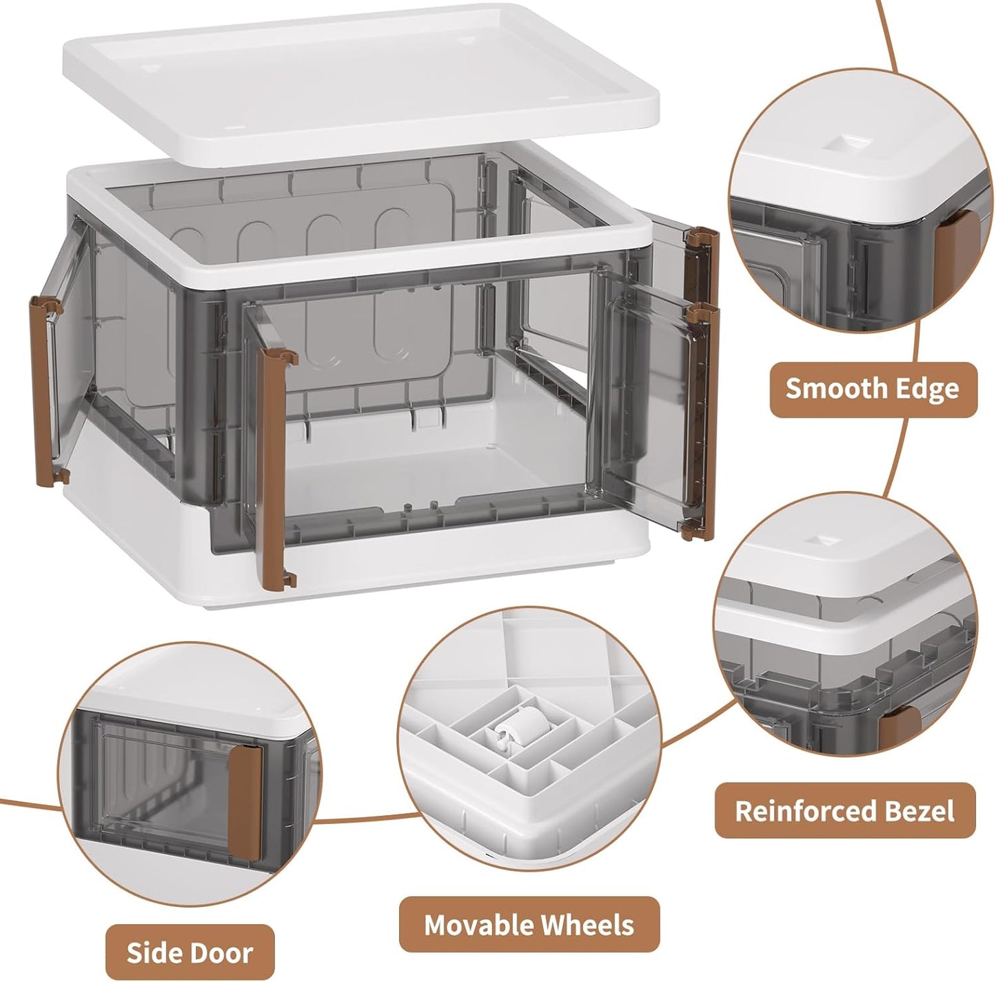 HAIXIN Closet Organizers and Storage, 4 Doors Opening Stackable Storage Box, 6.86 Gal Plastic Dorm Room Essentials, Folding Storage Container with Wheels, Cube Bins for Room Organizer, 3 Pack