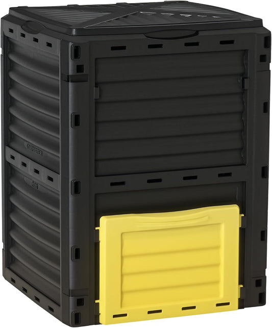Outsunny Garden Compost Bin 80 Gallon Outdoor Large Capacity Composter Fast Create Fertile Soil Aerating Box, Easy Assembly, Yellow