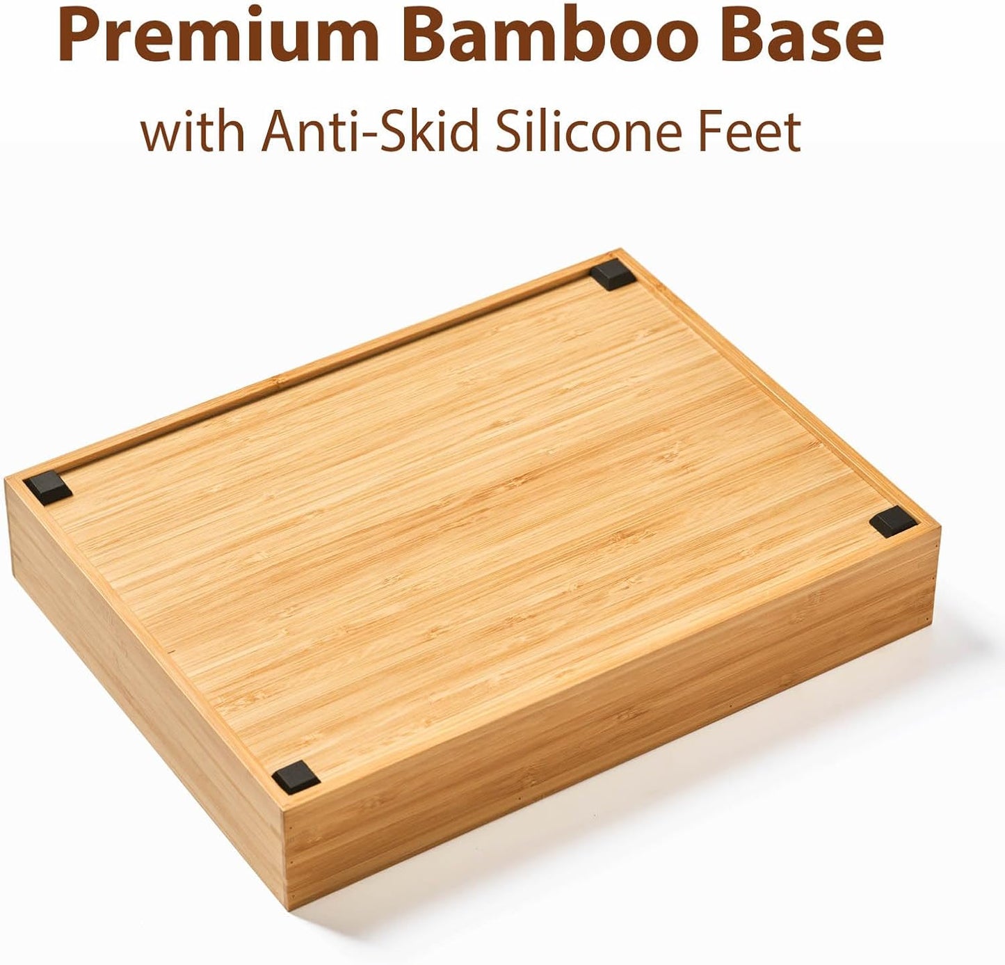 Umilife Desk Drawer Organizer, Bamboo Wood Organizer Tray with Adjustable Compartments, Office Desk Accessories Supplies Organization Storage, 12" x 9"