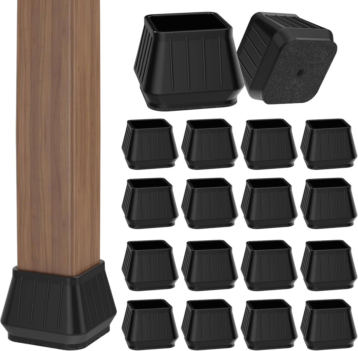 24PCS Square Chair Leg Floor Protectors for Hardwood Floors, Thicken Rubber Chair Leg Cap Covers, Non Slip Furniture Leg Pads to Protect Wood Tile Floors from Scratches and Reduce Noise