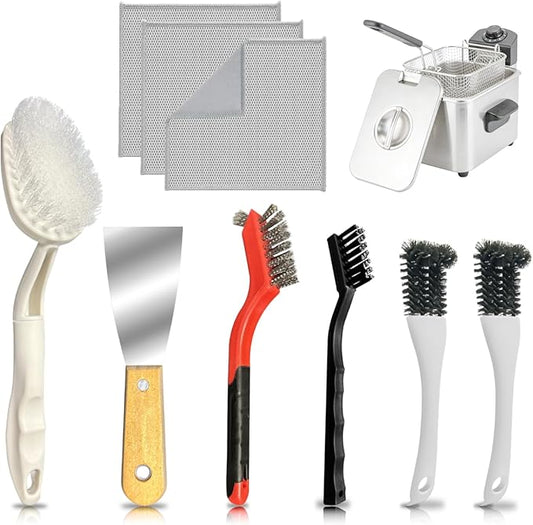 Fryer Cleaning Tools Set,Deep Fryer with Basket Cleaner Brush,Fryer Accessories（9 Pcs）