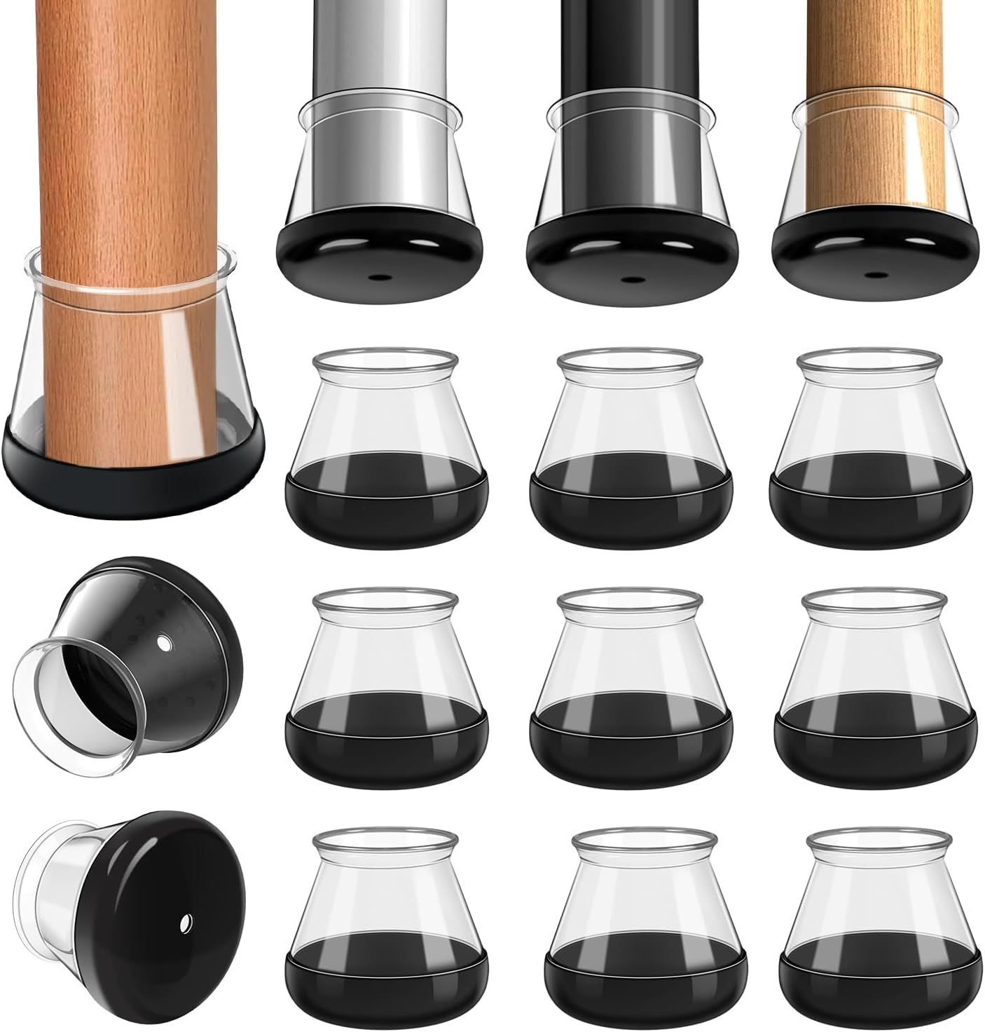 2024 New Chair Leg Floor Protectors for Hardwood Floors and Carpet Silicone Covers to Protect Wood Tile Floors Chair Sliders Non Slip Reduce Noise 28 Pcs Clear Round L Fit:1-3/16"~1-9/16"