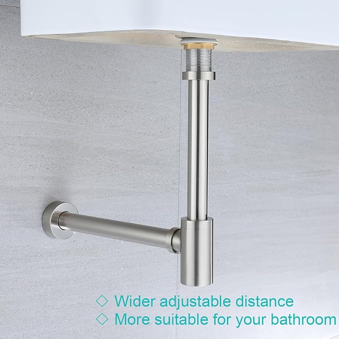 Brass Round Bottle P-Trap 1 1/4, Adjustable Basin Sink Waste Drain Trap Kit, Brushed Nickel P Trap