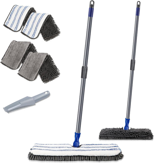 Two Sided Dust Mop Floor Cleaning System, MASTERTOP 360 Microfiber Mop with Stainless Steel Handle,Wet Dry Mop,Flat Flip Mops for Hardwood, Laminate, Vinyl, Tiles,4 Washable Mops Pads
