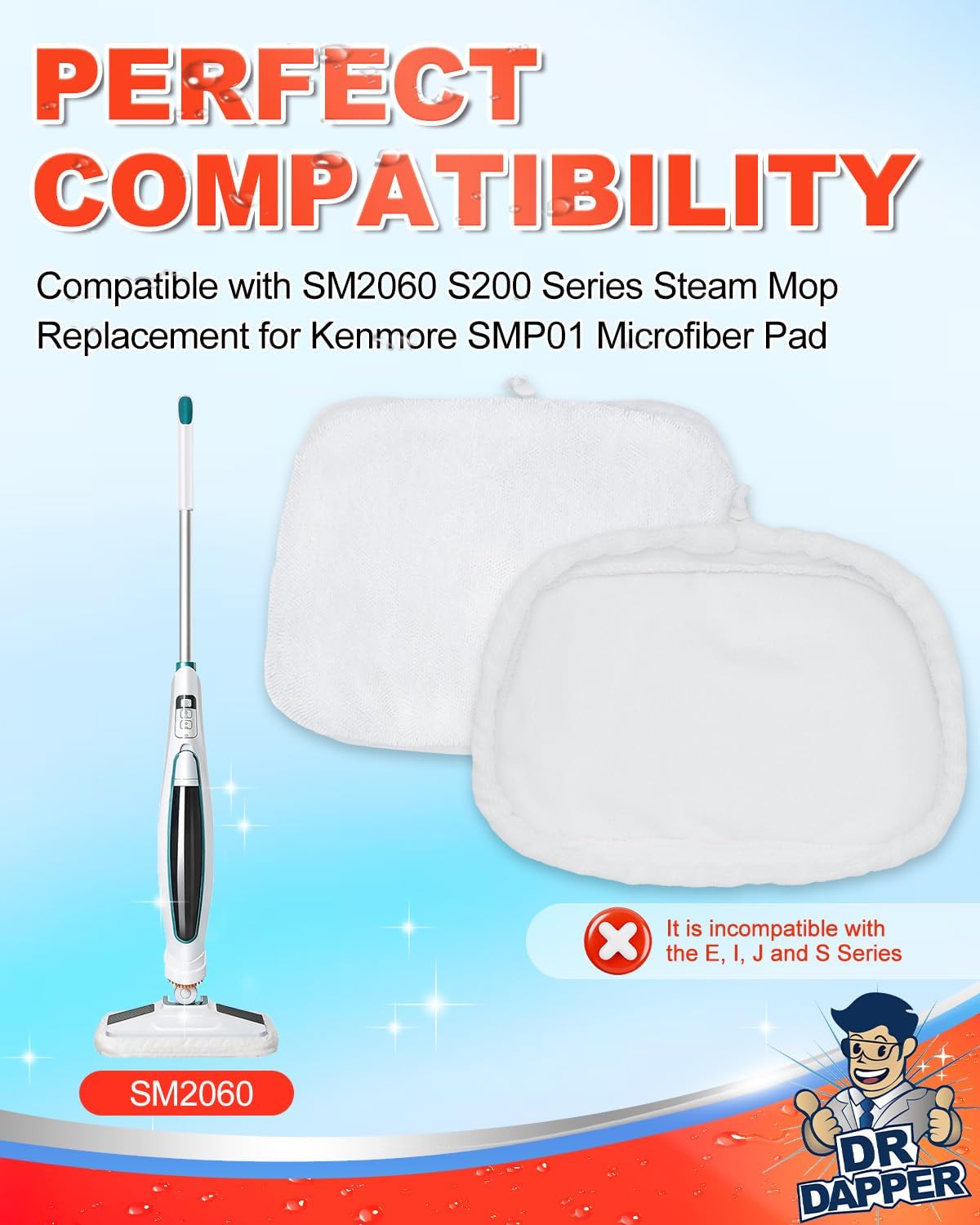 DR DAPPER 4 Pack SMP01 Steam Mop Pads Compatible with Kenmore SM2060 S200 Series, Steam-Mop Reusable Washable Floor Mop Pad for Hardwood Floor Steam Cleaner