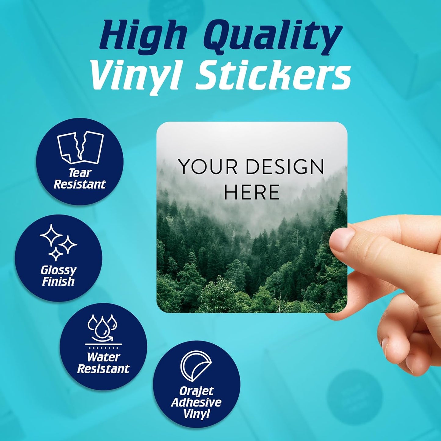 100 Custom Vinyl Stickers - Upload Your own Image, Text, Design, Logo - Personalized Logo Labels for Handmade, Packaging, Bottle, Jars, Candle, Brand Stickers (Foggy Valley, 3x3 Square)