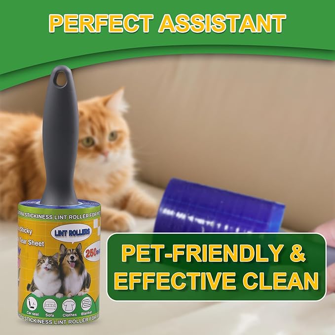 Lint Rollers Pet Hair Value Pack of 500 Sheets, Extra Sticky Lint Remover for Dog & Cat Fur, Clothes, Furniture, Couches Reusable Rollers for Fuzz, Fluff & Hair (Blue, 2 Count / 500 Sheets)