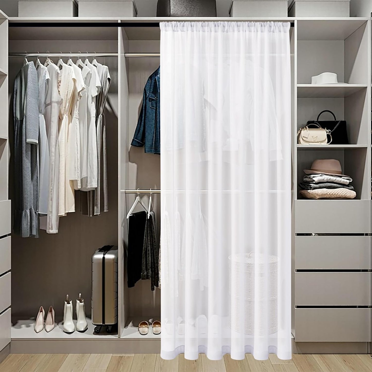 Tollpiz Sheer Door Curtains Closet Linen Textured Curtain Sheers Doorway Light Filtering Voile French Door Rod Pocket Curtains Patio Glass Door, 54 x 63 inches Long, White, Set of 1 Panel