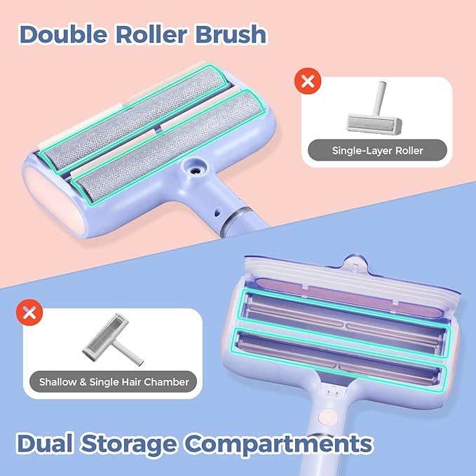 Upgraded Pet Hair Remover with Double Roller, Dual Trapping compartments with Spray Function, Reusable Lint Roller, Pet Hair Removal Tool, Cat and Dog Hair Remover for Furniture, Couch, Carpet, Car