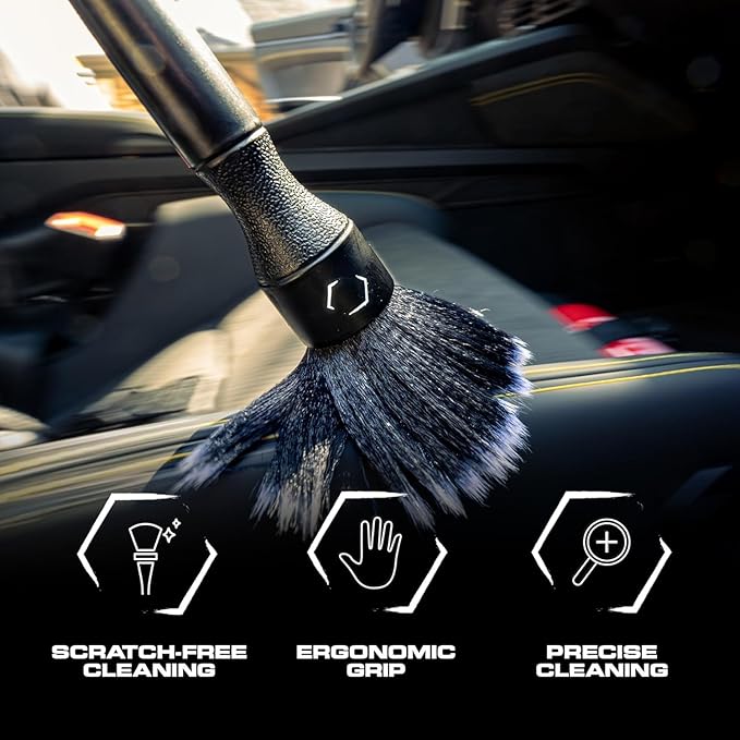 Blackline Car Detail Brushes- Luxury Car Detailing Brush Set for Interior and Exterior - Best Auto Detailing Brushes - Premium Car Detailing Brushes (Ultra Soft Bristles)