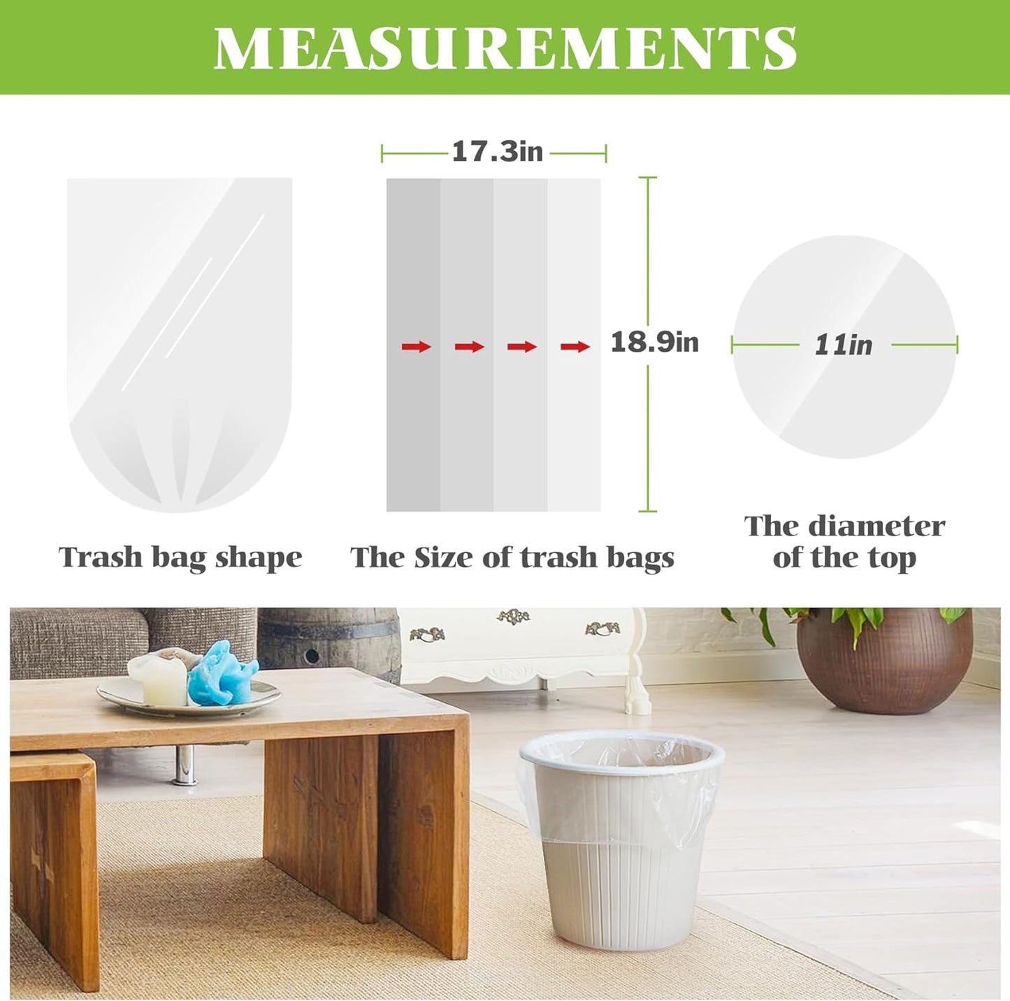 Teivio 3 Gallon 150 Counts Strong Trash Bags Garbage Bags, Bathroom Trash Can Bin Liners, Small Plastic Bags for Home Office Kitchen Kitchen, Clear