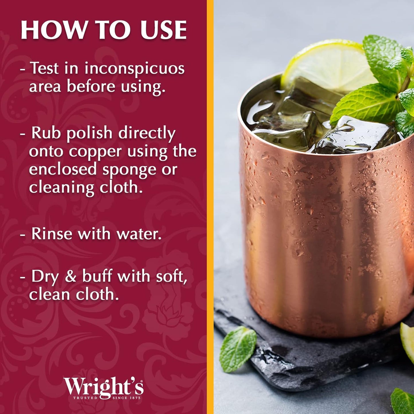 Wright's Copper Cream Cleaner - 8 Ounce 2 Pack with Polishing Cloth - Gently Cleans and Removes Tarnish without Scratching