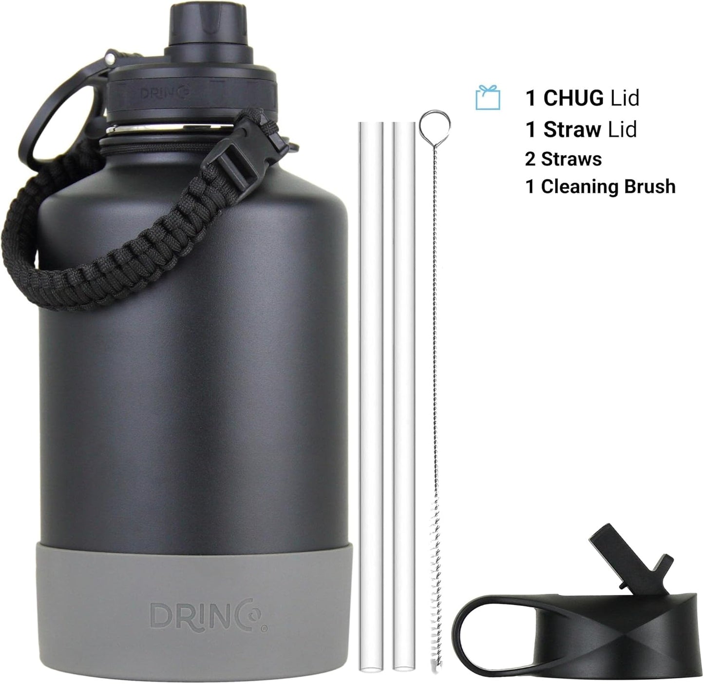 DRINCO Stainless Steel Water Bottle Spout Lid Vacuum Insulated Double Wall Water Bottles Wide Mouth (64oz 40oz 32oz 22oz 18oz 14oz) Leak Proof Keep Cold Sport Camping Hiking