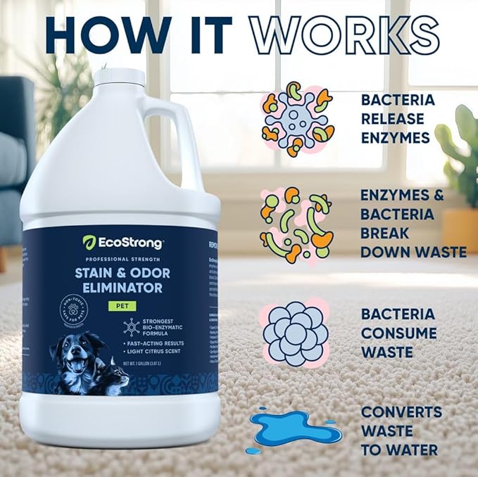 Eco Strong Pet Stain and Odor Remover - Cat Urine Enzyme Cleaner Destroyer, Urine Destroyer for Dogs, Pet Urine Enzyme Cleaner - 128 Oz