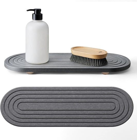 Instant Dry Sink Caddy Organizer, Fast Drying Sink Caddy, Water Absorbing Stone Sponge Holder for Kitchen and Bathroom Countertop with Natural Loofah and Wooden Feet