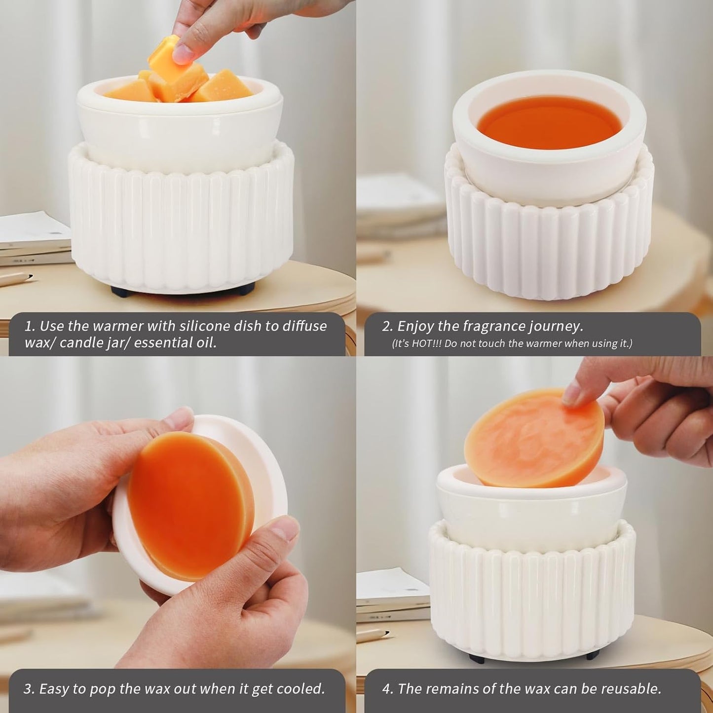Ceramic Wax Melt Warmer with 1 pc Silicone Dish Candle Warmer for Scented Wax Electric Fragrance Burner for Home, Office, Bedroom - Gift & Décor