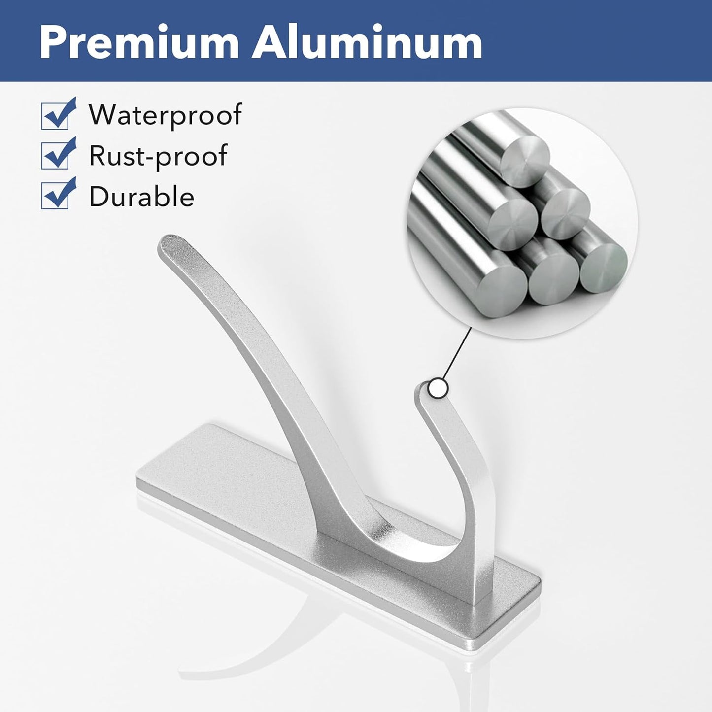 Self-Adhesive Coat Hooks for Hanging - Heavy Duty Stainless Double Wall Hook for Towel, Backpack, Hat, Sturdy Metal Hanger for Bathroom, Bedroom, Door, Wall Mounted, 4-Pack, Silver, New