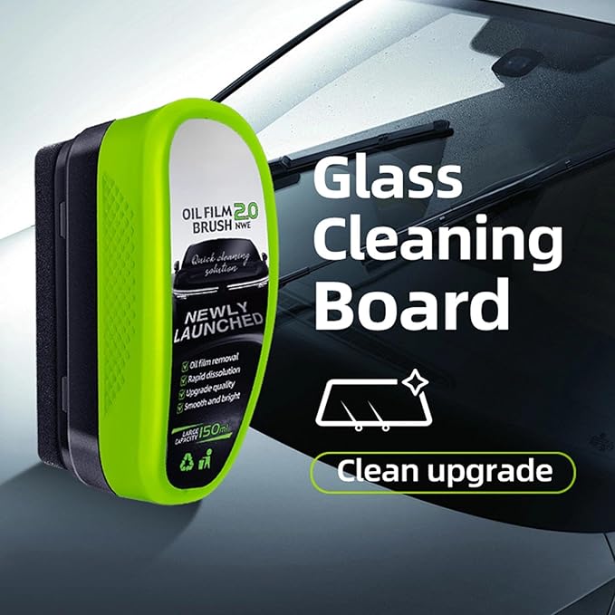 Oil-Free Car Glass Brushes, Automotive Oil Film Cleaning Brush for Car Windows, 2025 Upgrade 2.0 Cleaning Doard, 150ml Universal Clearvision Glass Cleaner (1PCS)