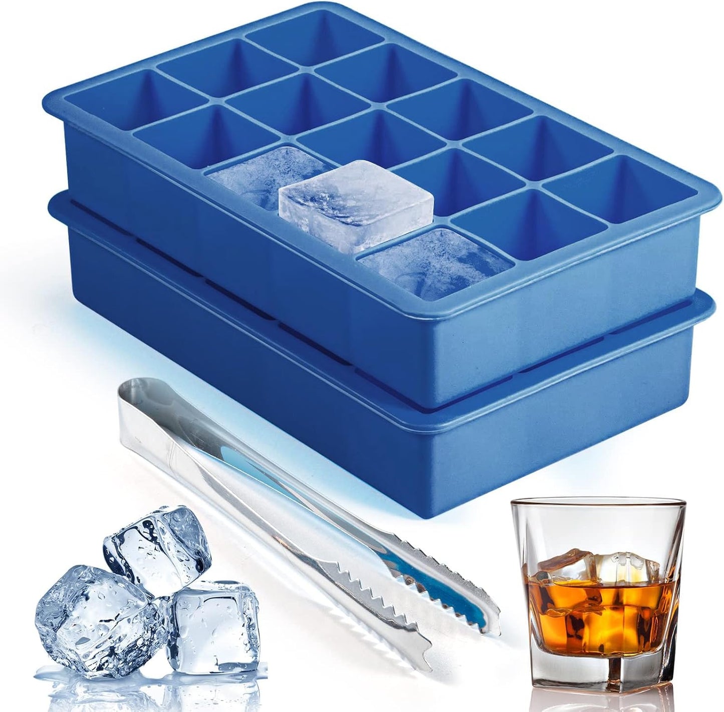 2 Pack Silicone Ice Cube Trays for Cocktail, Easy Release Square Ice Cubes Mold for Freezer, Best Rubber Ice Cube Tray for Whiskey, Coffee, Easy Release Mini Fridge Old Fashioned Silicone Ice Tray