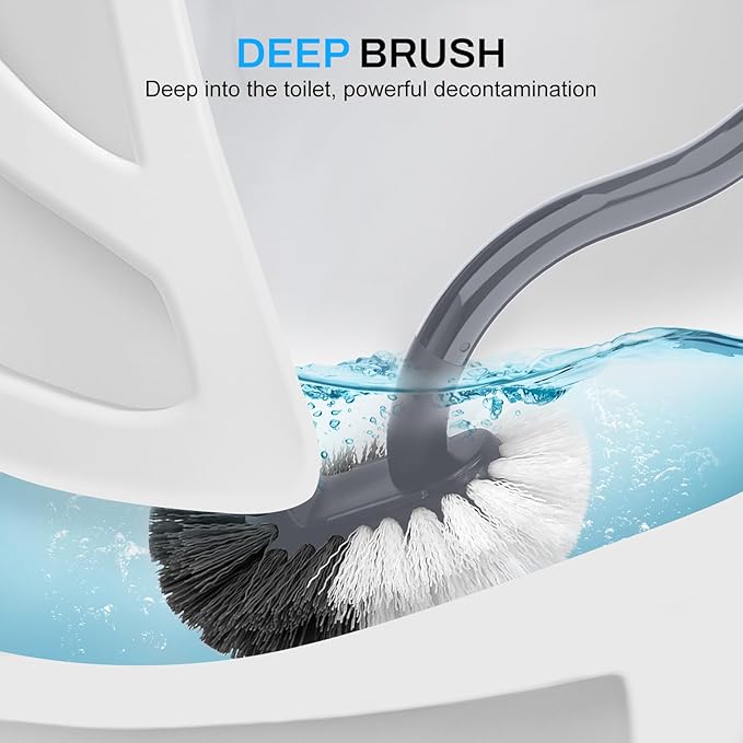 SetSail Toilet Brush and Holder Set, Compact Size Curved Toilet Bowl Brush for Bathroom Deep Cleaning with Stainless Steel Handle Toilet Cleaner Brush, Grey
