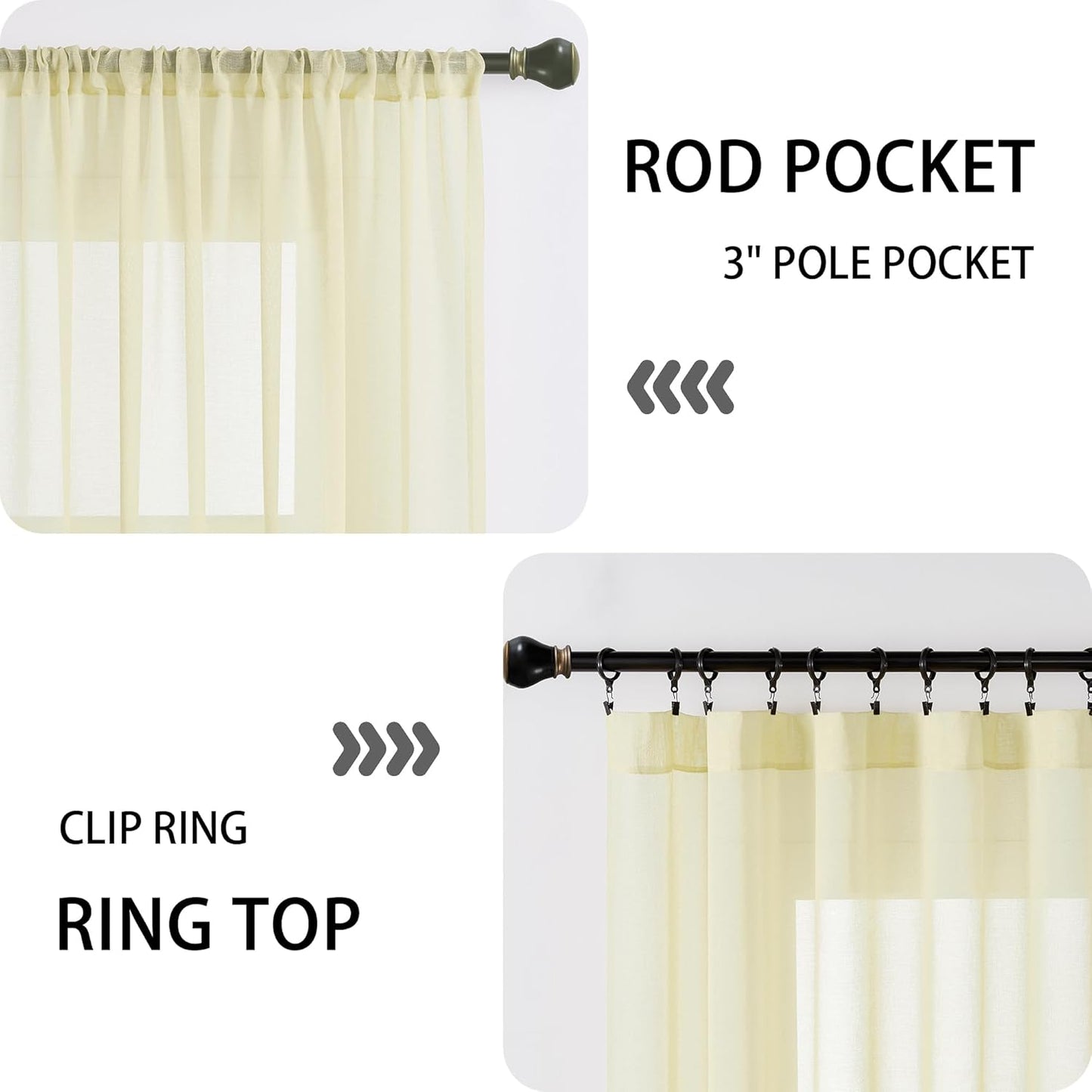 Tollpiz Small Sheer Door Curtain Closet Linen Textured Curtain Sheers Doorway Light Filtering Voile French Door Rod Pocket Curtains Patio Door, 25 x 40 inches Long, Transparent Yellow, Set of 1 Panel