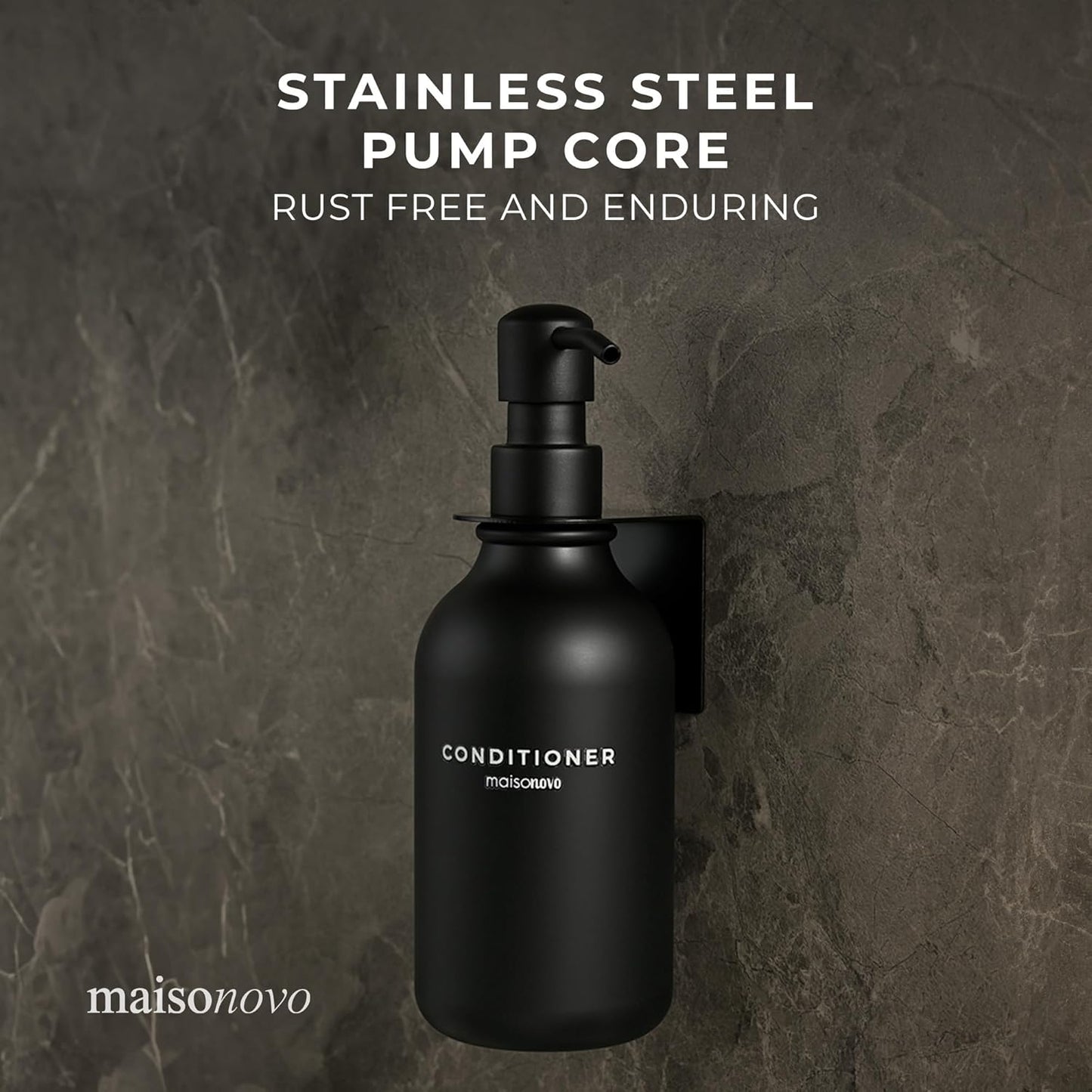 MaisoNovo Shampoo and Conditioner Dispenser - Shower Soap Dispenser Wall Mounted - 16.9 fl oz Set of 1 Black Plastic Bottles Black Pump - 1 Chamber No Drill