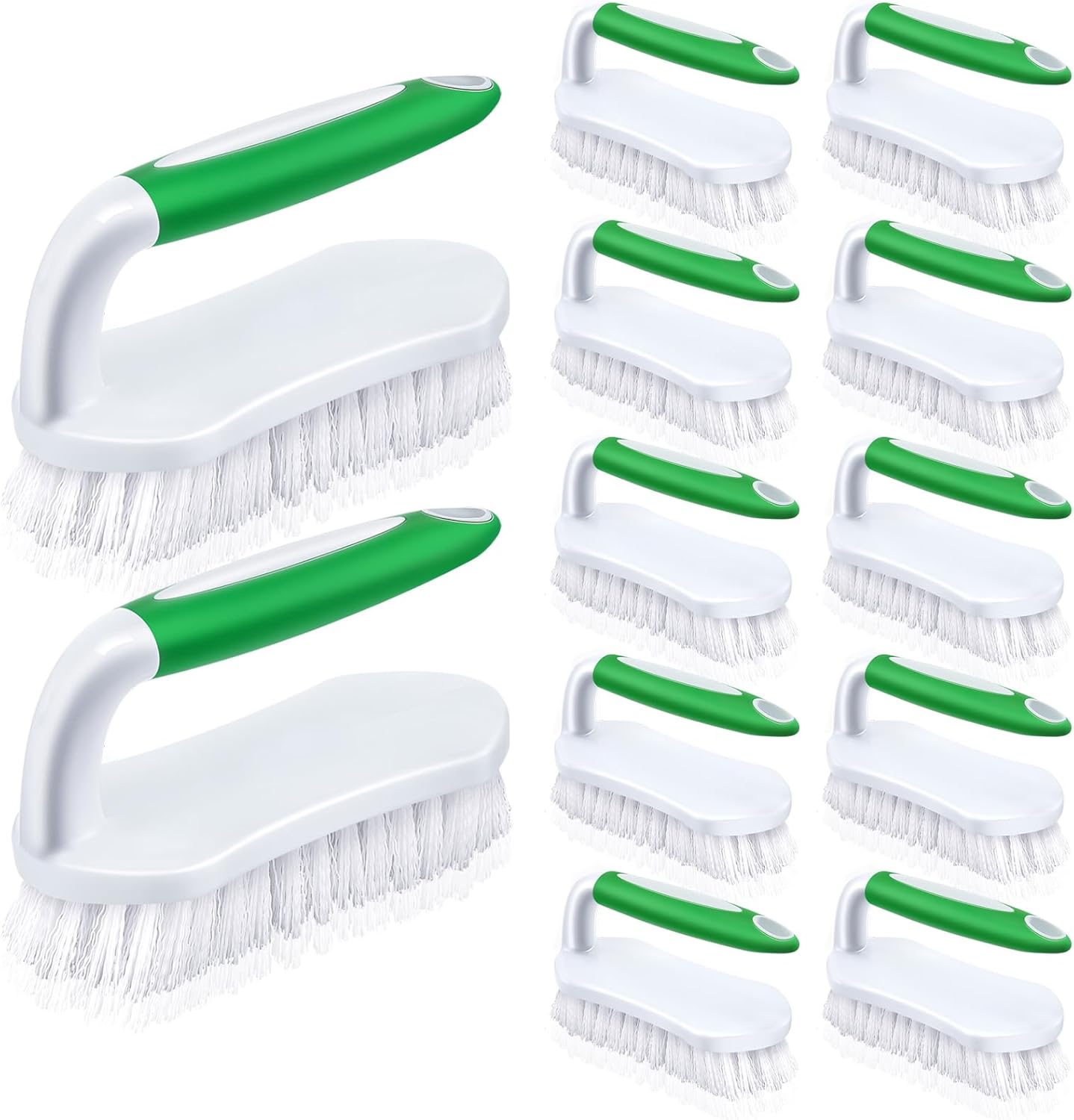 Lallisa 12 Pcs Scrub Brush for Cleaning with Handle Comfortable to Grip Heavy-Duty Flexible Stiff Bristles Scrubber Brushes Bulk for Shower Bathroom Carpet Kitchen Floor Tiles (Green)