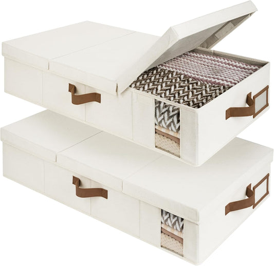 StorageWorks 2-Pack Large Under Bed Storage Bins with Lids, Underbed Storage Containers with Handles and Label Holder, Closet Organizer for Clothes, Blankets, Sweater