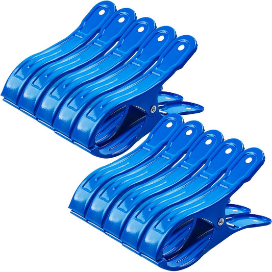 10 Pack Metal Beach Towel Clips, Large Pool Cover Beach Chair Clips for Towel Cruise, Windproof Heavy Duty Clamps Holders Clothespins for Lounge Chairs Pool Covers Clips (Blue)