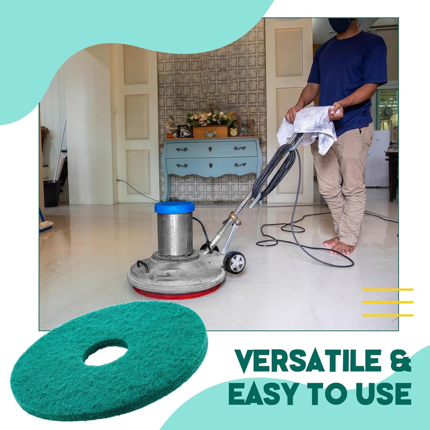 2 Pcs 12" Green Scrubbing Pads Commercial Cleaning Orbiter Pads-Maintenance Non Woven for Floor Buffer Machine