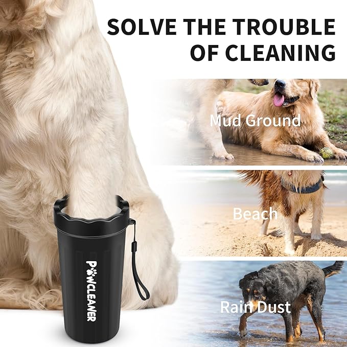 Professional 7 in 1 Dog Paw Cleaner for Dogs & Cats - Includes 1 Portable Paw Washer, 1 Bath Brush, 2 Dog Toothbrushes and 3 Absorbent Towels Note: Fits Paws 2.5 to 3.5 Inches Wide (Large, Black)
