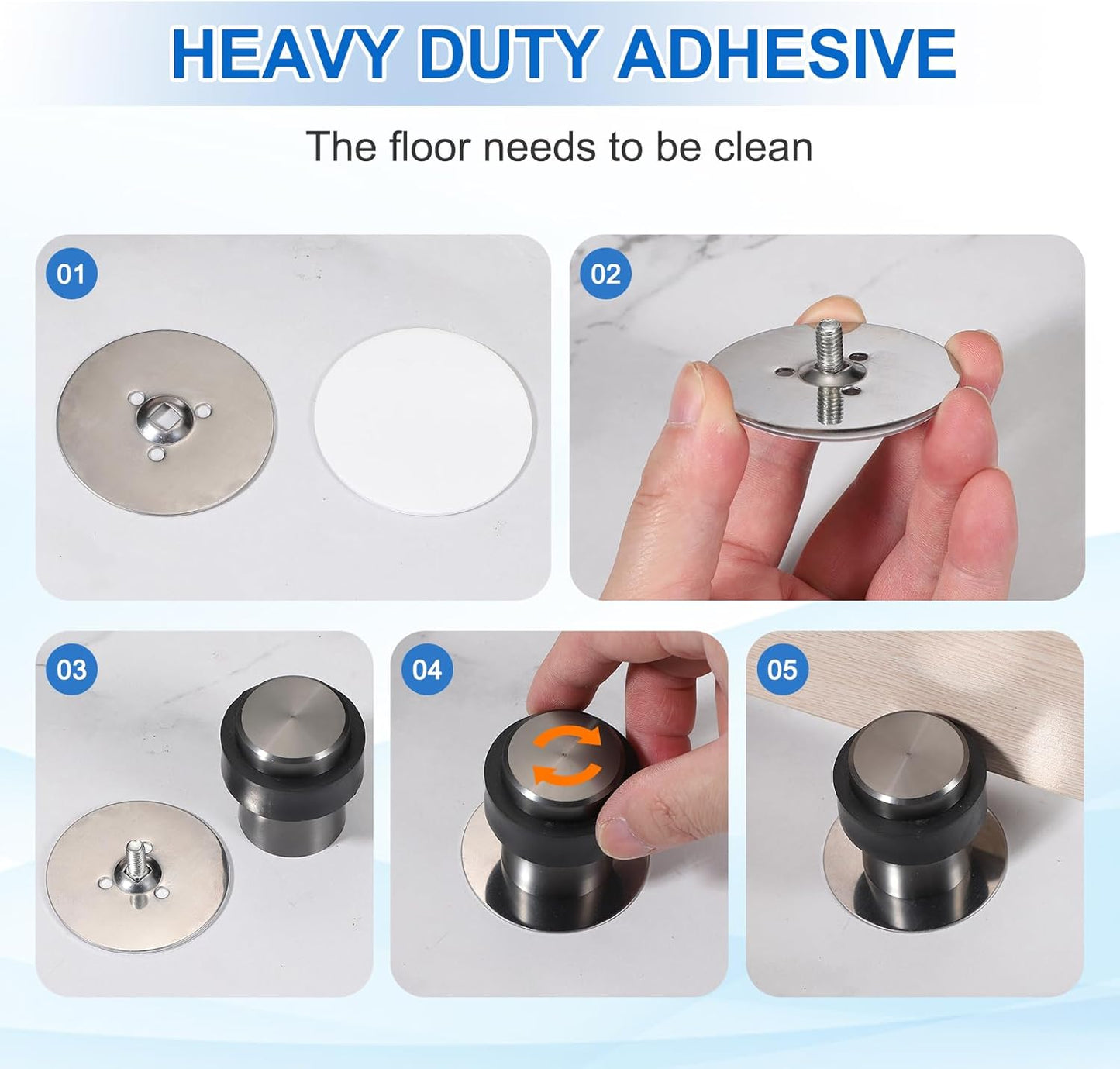 PATIKIL 2Set Round Door Stoppers, 60mm Stainless Steel Door Stop Doorstop Wedge Metal Cylinder Self Adhesive with Screw for Bottom of Door Floor Inside, Gold Tone