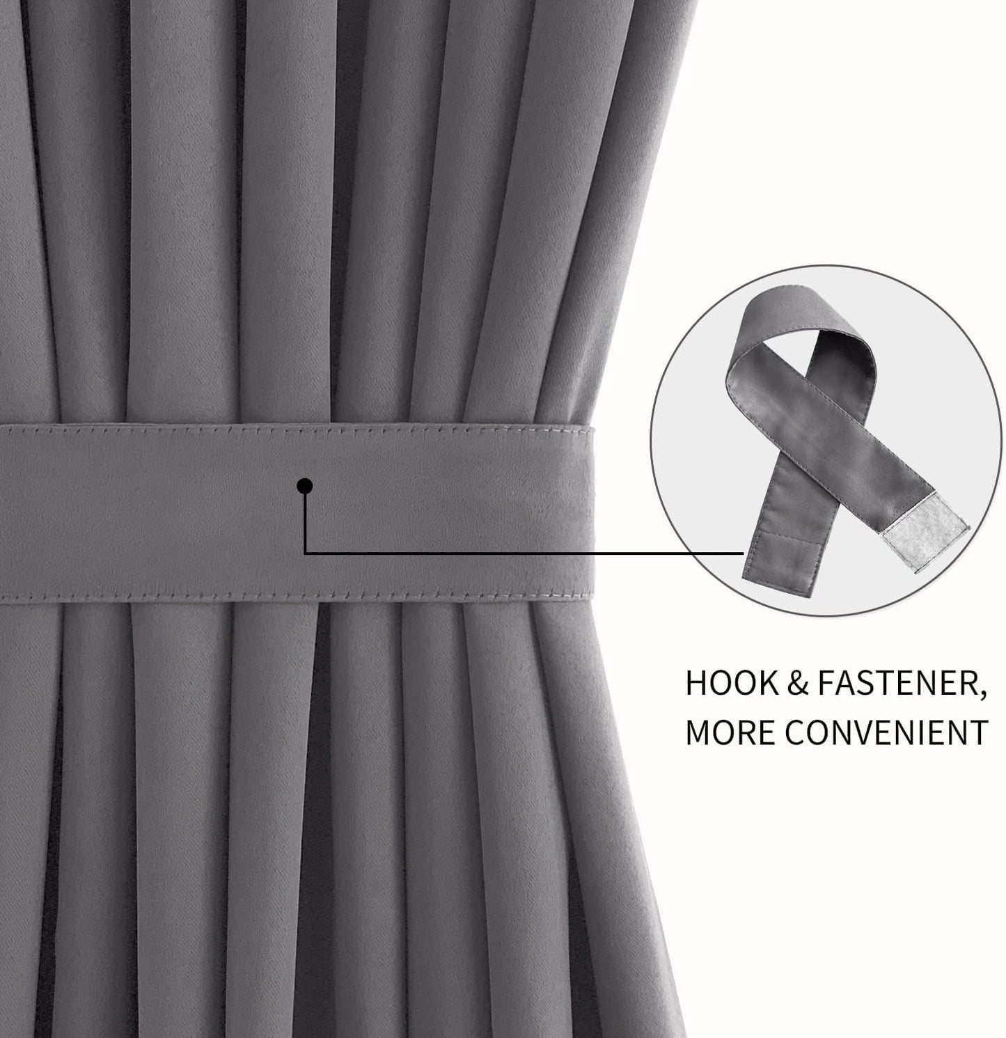 DWCN French Door Curtains – Rod Pocket Thermal Blackout Curtain for Doors with Glass Window, Kitchen and Patio Doors for Privacy, 54 X 40 Inches Long, 1 Curtain Panel with Tieback, Grey