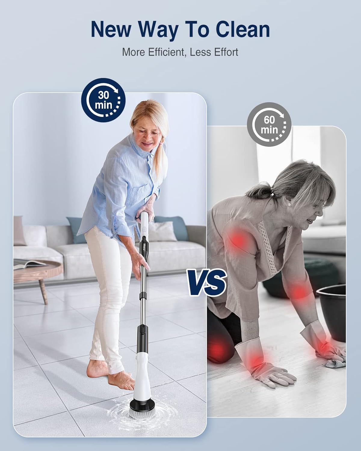 LABIGO Electric Spin Scrubber LA1 Pro, Cordless Spin Scrubber with 4 Replaceable Brush Heads and Adjustable Size Extension Handle Power Full Cleaning Brush for Bathroom Floor (Deep Black)