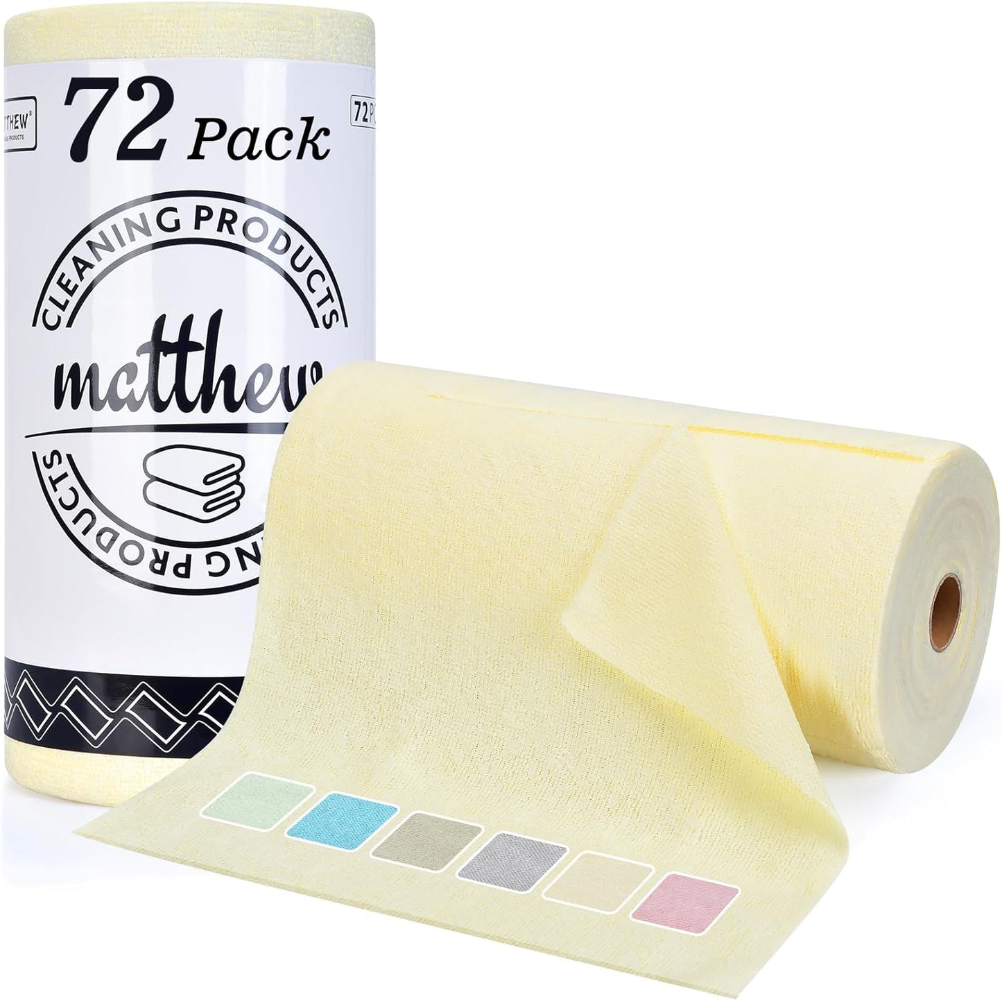 Matthew Microfiber Cleaning Cloth Roll 72Pack (12" x 12") Reusable Paper Towels&Washable Tear Away Towels,Ultra Water Absorbent Lint&Streak Free Cleaning Rags for Glass,Dishwash,Bathroom,Cars-Yellow