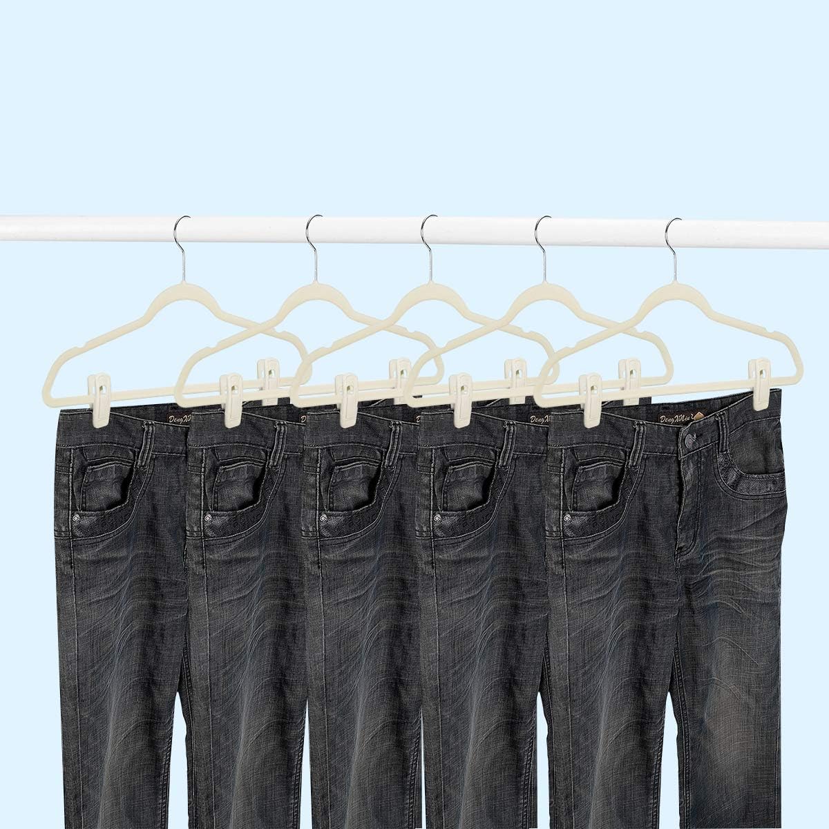 Velvet Hanger Clips for Velvet Hangers - 20 PCS Beige Non-Slip Velvet Clip for Skirt Hanger, Strong Flocking Clips Fit for Ivory Velvet Hangers