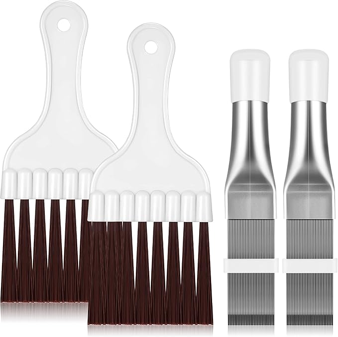 Boao Air Conditioner Condenser Fin Comb, Fin Cleaning Brush Air Conditioner Coil Cleaner Refrigerator Coil Cleaning Whisk Brush Evaporator Radiator Repair Tool(4 Pieces)