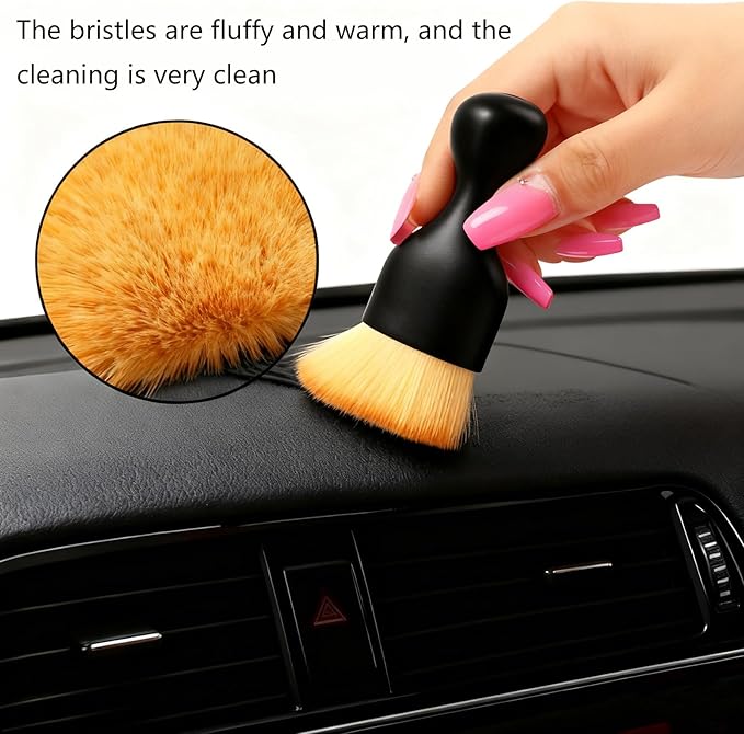 4 Pcs Car Interior Cleaning Kit Air Vent Dust Brush Set with Dense Bristles & A-Grade Shell Classic Design Auto AC Outlet Detailing Tools with Cover