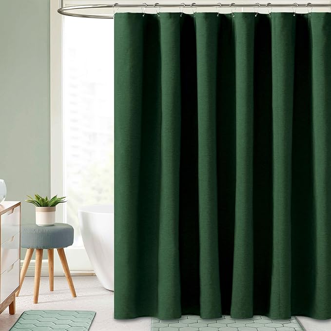 BTTN Long Fabric Shower Curtain, 78 Inch Linen Textured Heavy Duty Polyester Cloth Shower Curtain Set with 12 Plastic Hook, Hotel Luxury Waterproof Shower Curtain for Bathroom - 72x78, Emerald Green