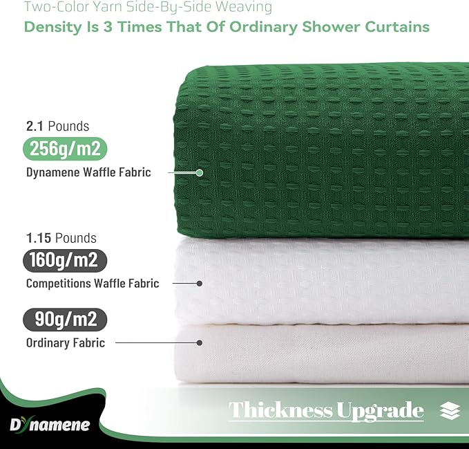 Dynamene Stall Fabric Shower Curtain - 54x78 inch Long Waffle Weave Weighted Thick Cloth Shower Curtains for Bathroom,Heavy Duty Hotel Spa Luxury Bath Curtain Set with 10 Plastic Hooks, Dark Green