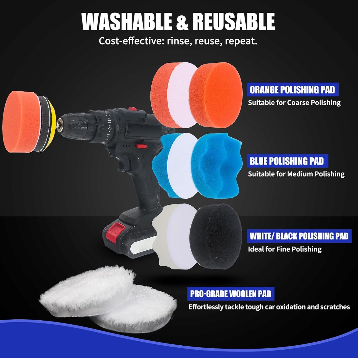 133 PCS Sanding Disc Drill Polishing Kit Sanding Attachment, 3 Inch Wet Dry Headlight Restoration Kit, Hook and Loop Sandpaper Buffing Pads with Rotary Tools for Car Wood Metal Glass Resin Expoxy