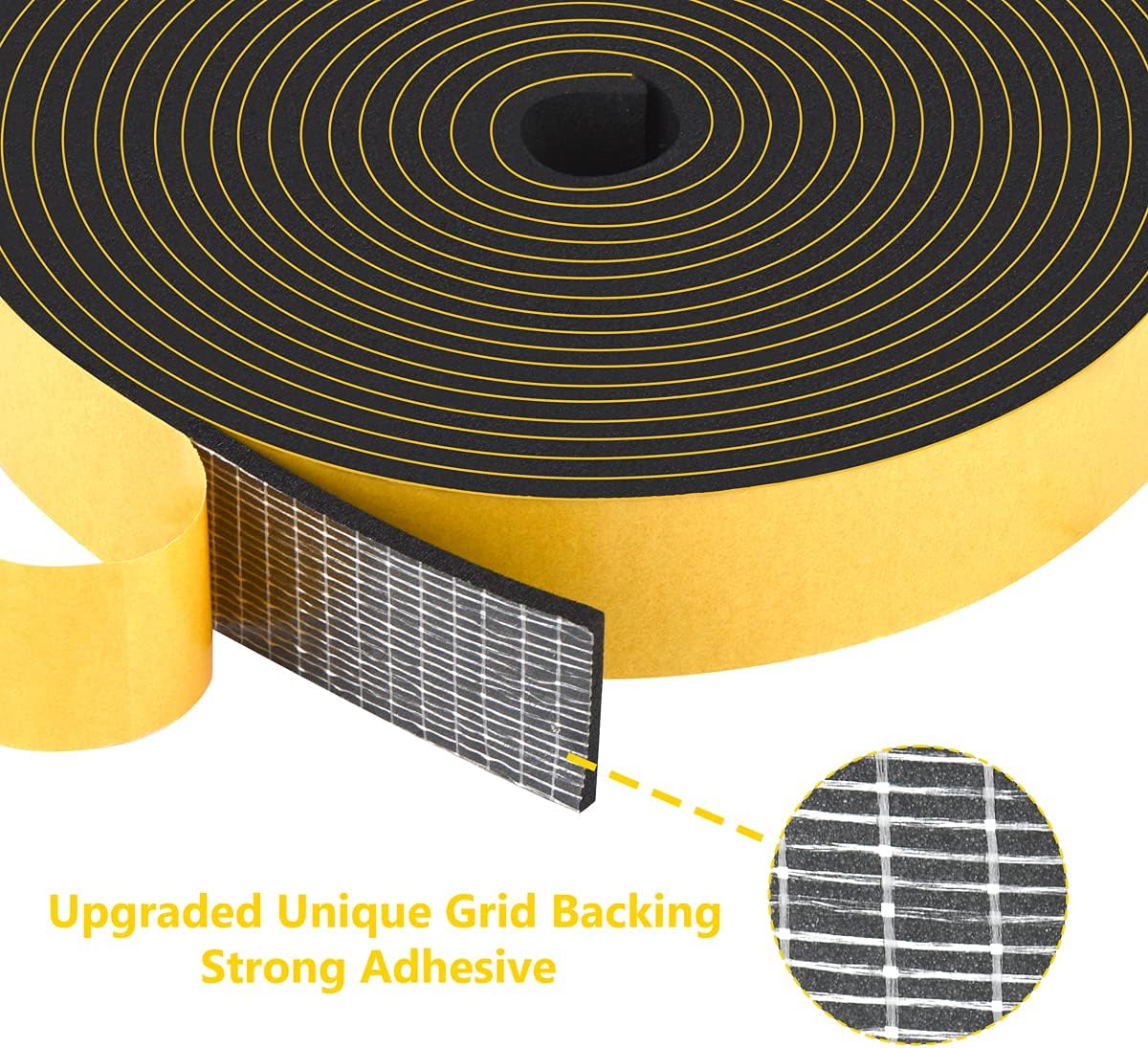 Weather Stripping High Density, Soundproof Door Seal Strips, 1 in x 1/8 in Weatherproof Foam Insulation Tapes for Windows Sliding Doors, Easy Cut to Size, 2 Rolls Total 33Ft
