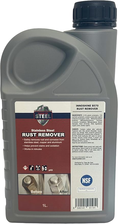 Stainless Steel Rust Remover and Stain Cleaner | NSF Approved | Non-Toxic & Food Safe | Quickly Cleans Commercial Equipment, Appliances, Grills, Sinks, and Tools â€“ 1 liter