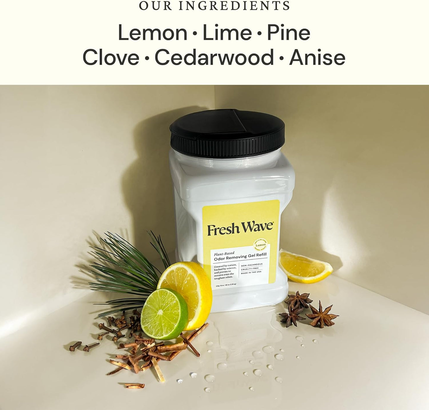 Fresh Wave Lemon Odor Removing Gel Refill, 63 oz. - Safer Odor Absorbers for Home, Natural Plant-Based Odor Eliminator, Every 15 oz. lasts 30-60 Days, For Cooking, Trash & Pets