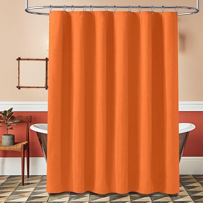 BTTN Extra Long Shower Curtain - 72x96 Inch Long Linen Textured Heavy Duty Fabric Shower Curtain Set with 12 Plastic Hooks, Tall Decorative Neutral Waterproof Shower Curtains for Bathroom, Orange